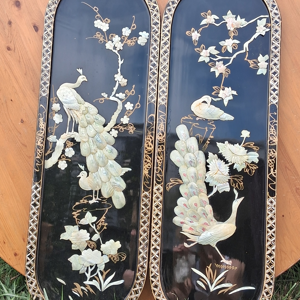 Elegant Black and Gold Peacock Wall Decor Panels